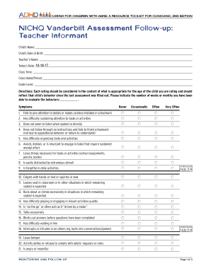 NICHQ Vanderbilt Assessment Follow Up Vickery Pediatrics  Form