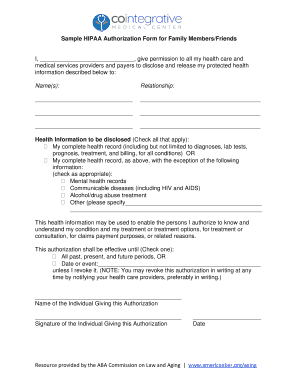 Sample HIPAA Authorization Form for Family MembersFriends