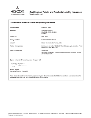 Certificate of Public Liability Insurance Norfolk County  Form