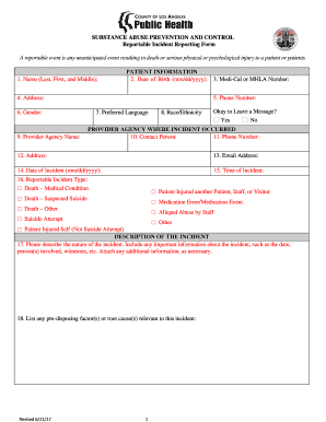 Reportable Incident Reporting Form