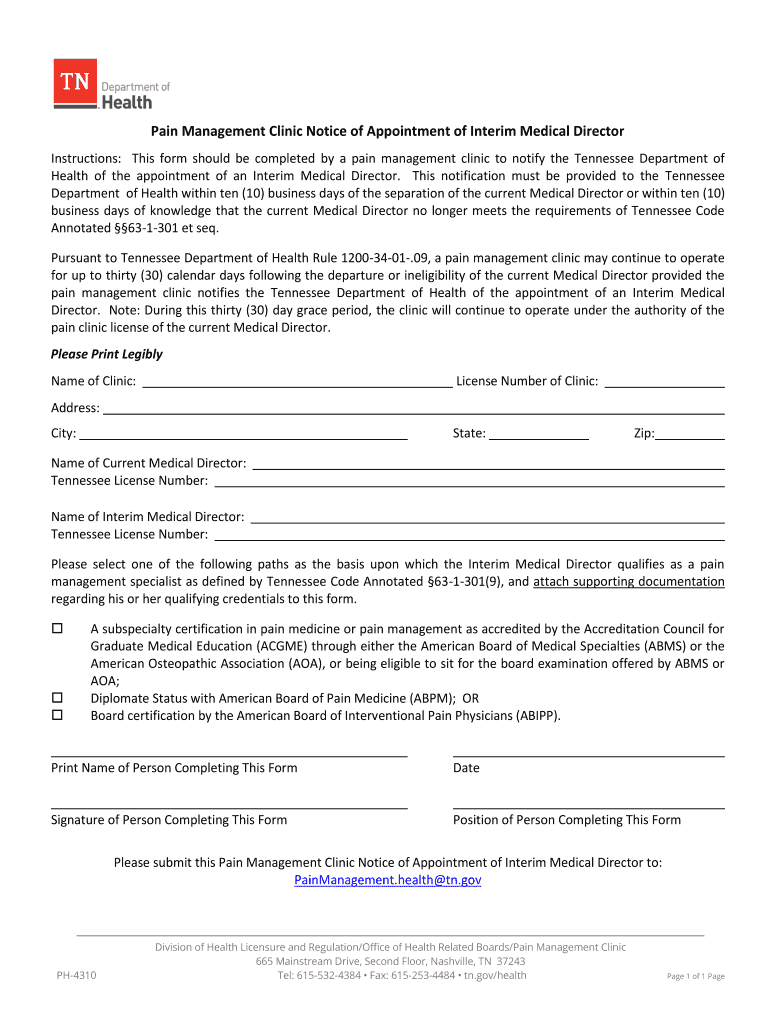 Pain Management Clinic Notice of Appointment of Interim Medical  Form