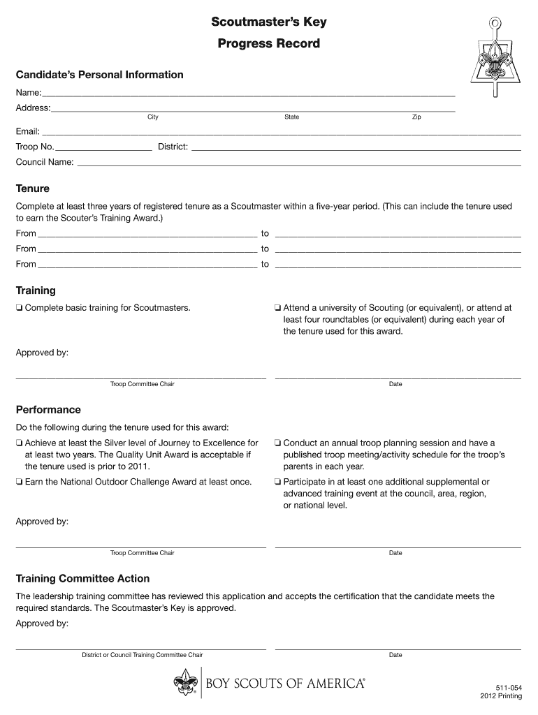  Scoutmaster's Key Progress Record 2012-2024