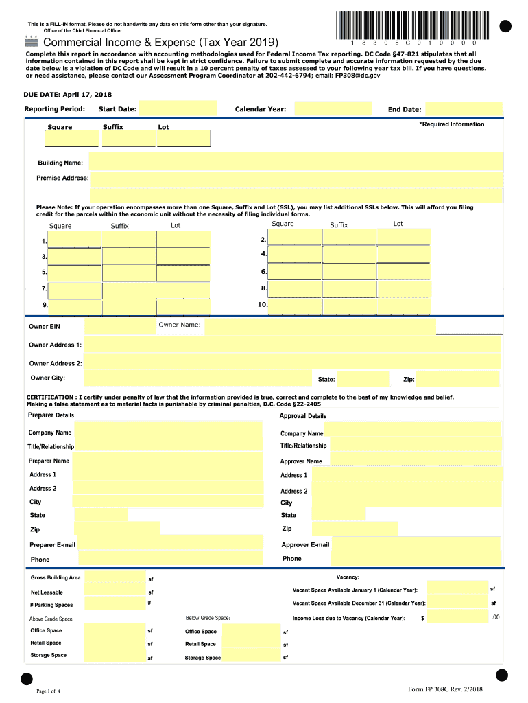  Dc Commercial Income Expense Tax Year Form 308c 2019-2023