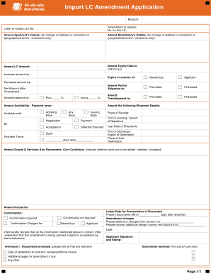 BOB Import LC Amendment Application Form Bank of Baroda