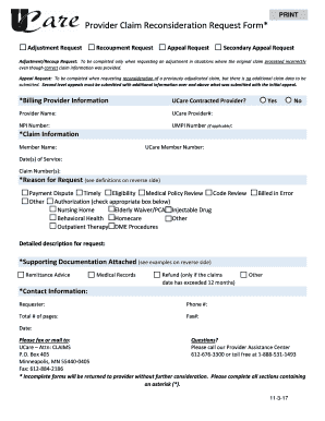  Provider Claim Reconsideration Form* 2017-2024