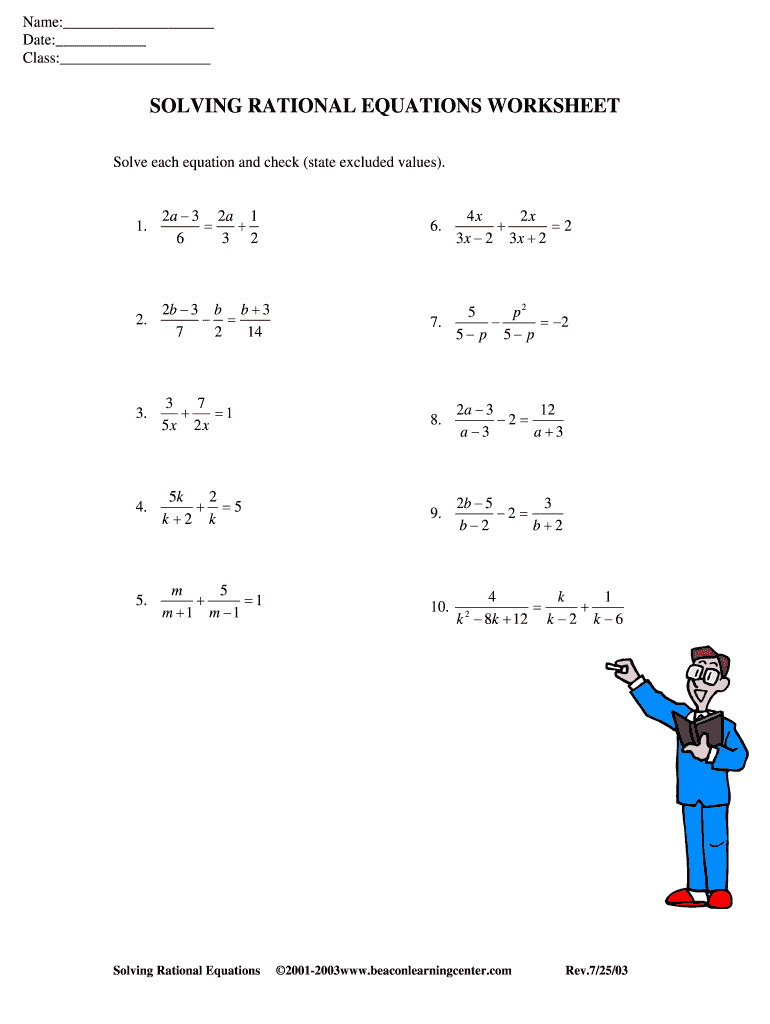 Solving Rational Equations Worksheet with Answers PDF  Form