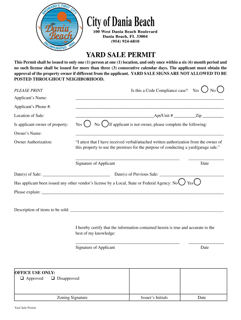 Yard Sale Permit Yard Sale Permit  Form