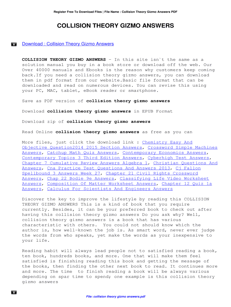 Collision Theory Gizmo Answers  Form