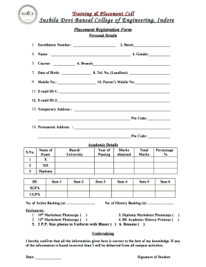 TRAINING &amp;amp; PLACEMENT CELL Sdbce Ac in  Form