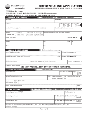 Credentialing Application Dental Network of America  Form