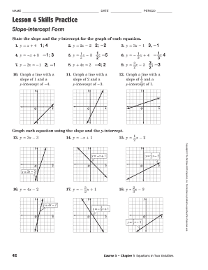 Lesson 4 Skills Practice Slope Intercept Form