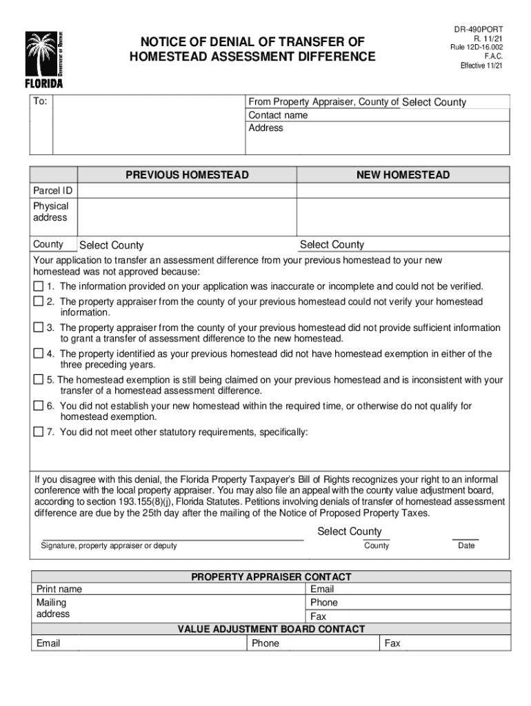 Fl 490port Denial Assessment Form 2021-2024