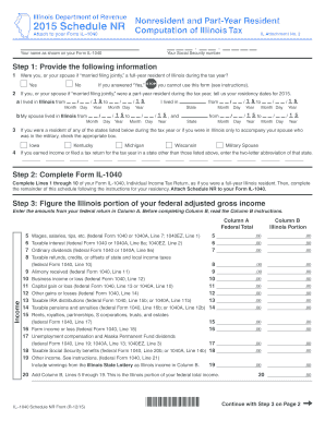 IL 1040 Schedule NR, Nonresident and PartYear Resident Computation of Illinois Tax  Form