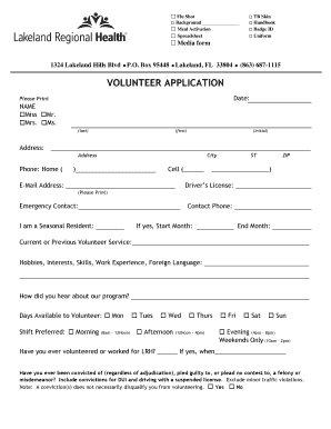 VOLUNTEER APPLICATION Application  Form