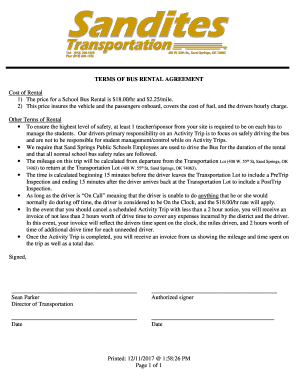 Bus Rental Agreement Template  Form