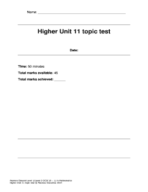 Higher Unit 11 Topic Test Answers  Form
