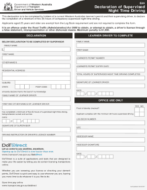 Declaration of Night Time Driving  Form