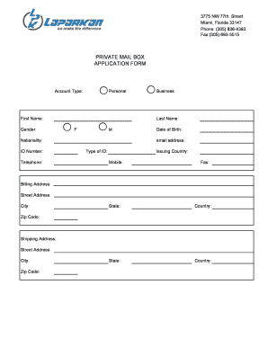 Private Mail Box Application Form LAPARKAN