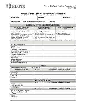 Personal Care Agency Functional Assessment Form