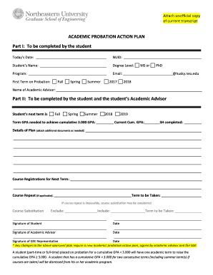 ACADEMIC PROBATION ACTION PLAN Part I to Be Completed by  Form