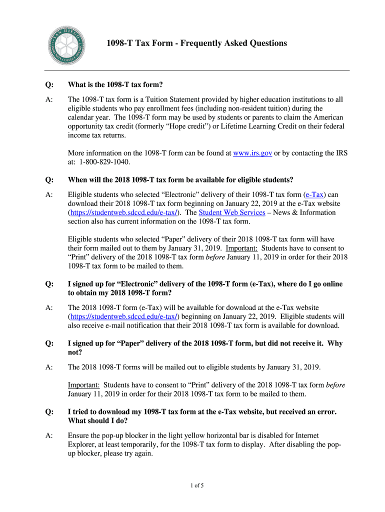 San Diego College 1098t  Form