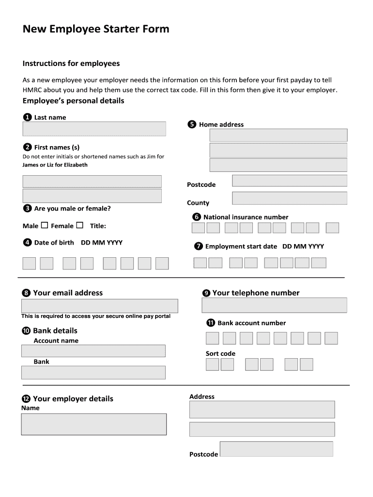 New Employee Starter Form Template