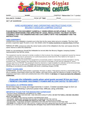 Bouncy Castle Hire Agreement  Form