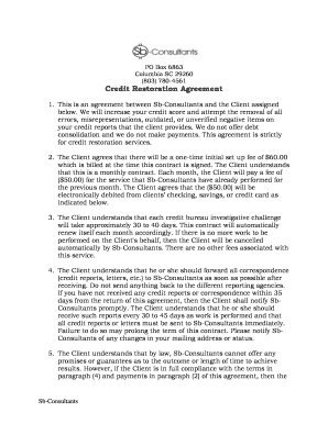 Credit Restoration Agreement Credit Repair Form