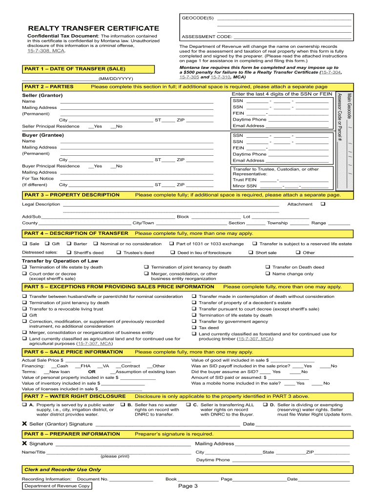 REALTY TRANSFER CERTIFICATE  Form