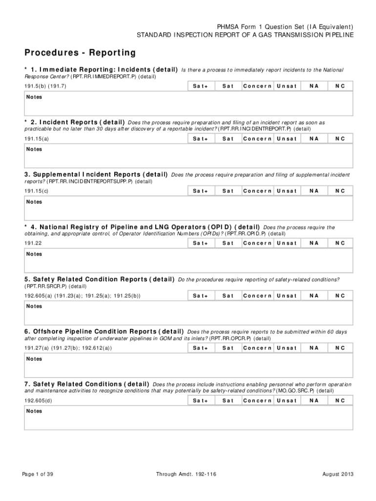 STANDARD INSPECTION REPORT of a GAS TRANSMISSION P  Form