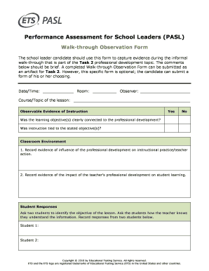 Pasl Walk through Form