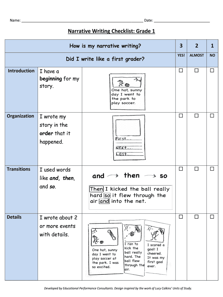 Lucy Calkins Narrative Writing Checklist Grade 2  Form