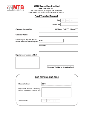 Fund Transfer Request Form MTB Securities Ltd