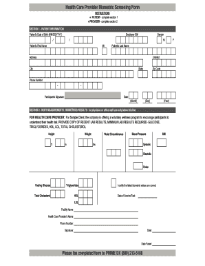 Printable Biometric Screening Form