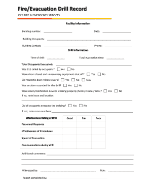 FireEvacuation Drill Record  Form