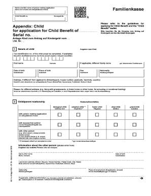 Anlage Kind Zum Antrag Auf Kindergeld Englisch  Form