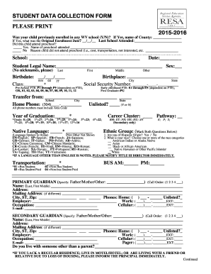 Student Data Collection Form