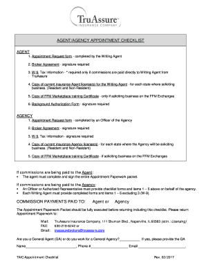 100105TAICAgent Agency Appointment Checklist  Form