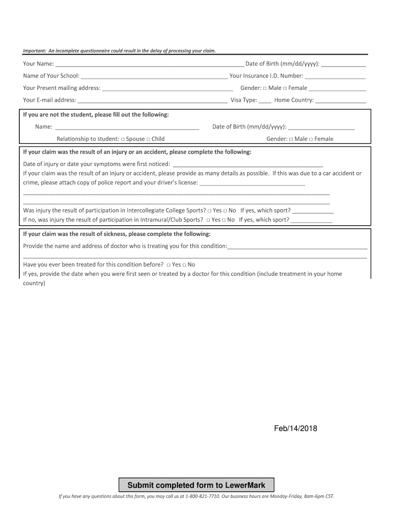 Student Insurance Medical Benefits Plan  Form