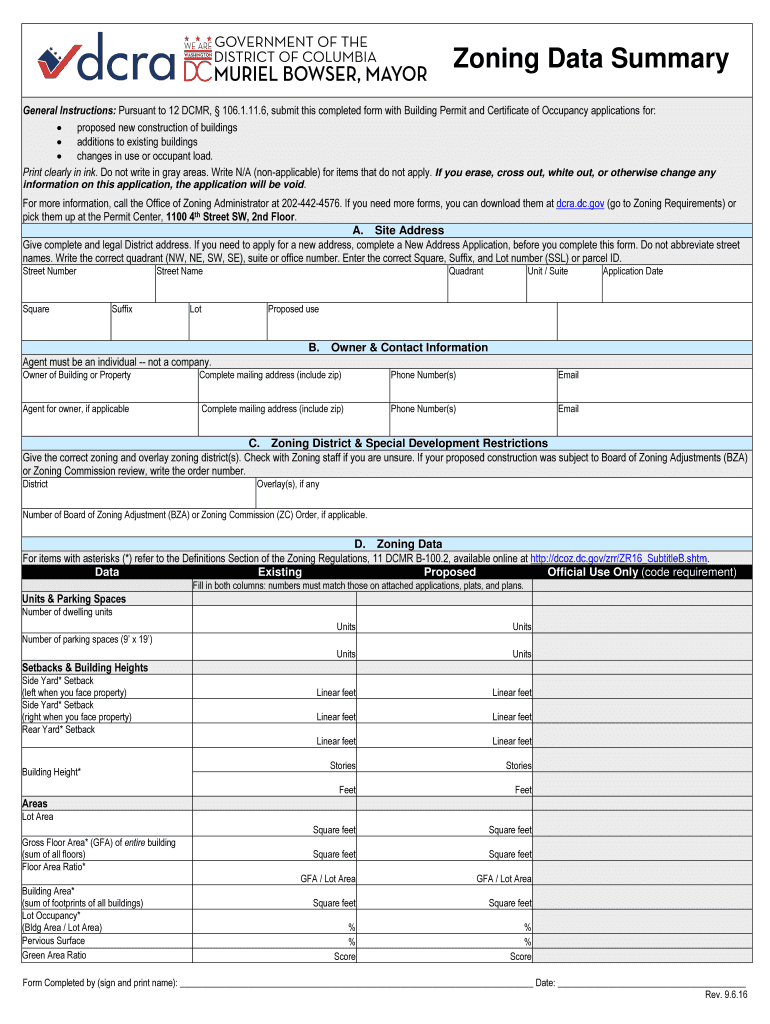 Zoning Data Summary Sheet 9 6 16 Zoning Data Summary Sheet 9 6 16  Form