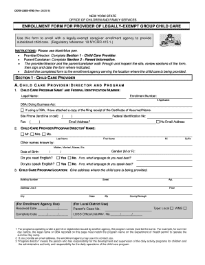 Enrollment Form for Provider of Legally Exempt Group Child Care