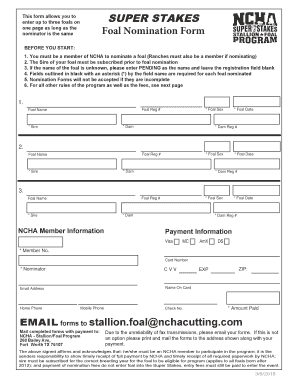 Ncha Super Stakes Nomination  Form