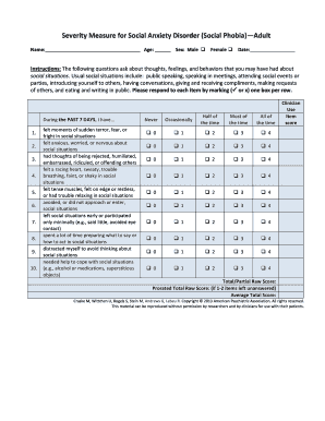 Severity Measure for Social Anxiety Disorder  Form