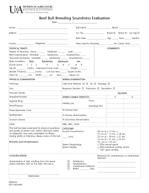  Bull Breeding Soundness Evaluation Form 2014-2024