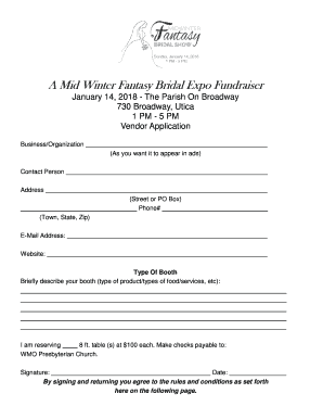 Vendor Application for Bridal Expo Pub  Form