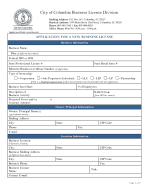 City of Columbia Business License  Form
