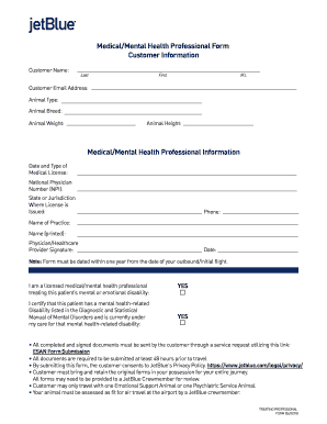 Jetblue Veterinary Health Form PDF