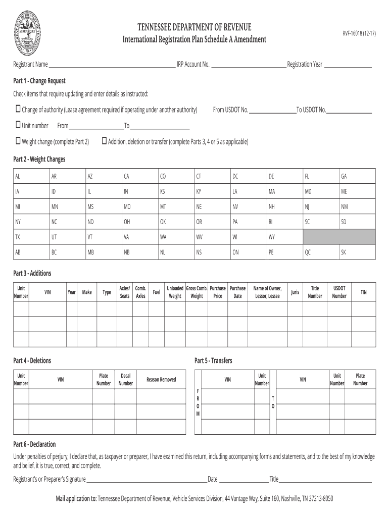  IRP Schedule a Amendment IRP Schedule a Amendment 2017