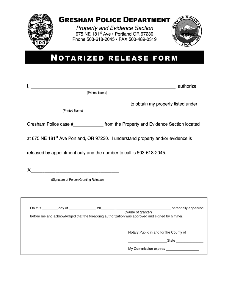 Notarized Release Form