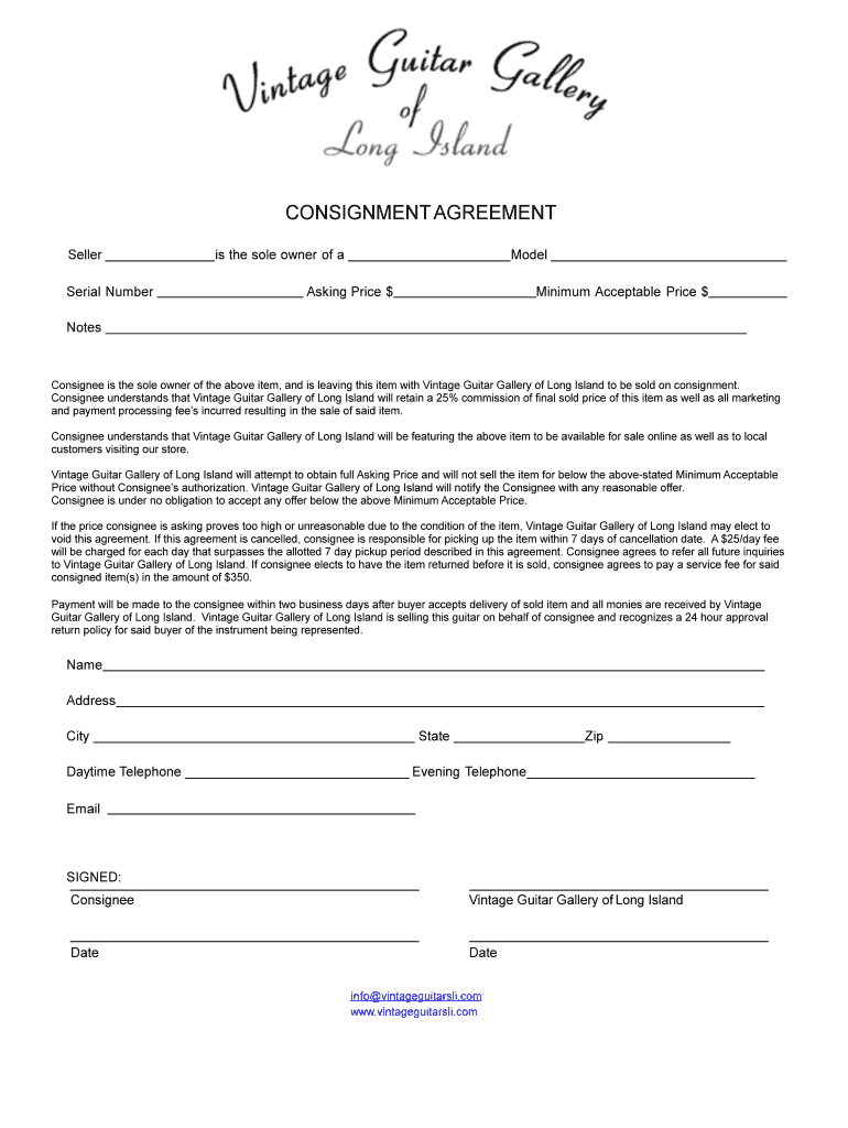 Consignment Agreement with Listing Service Fees  Form